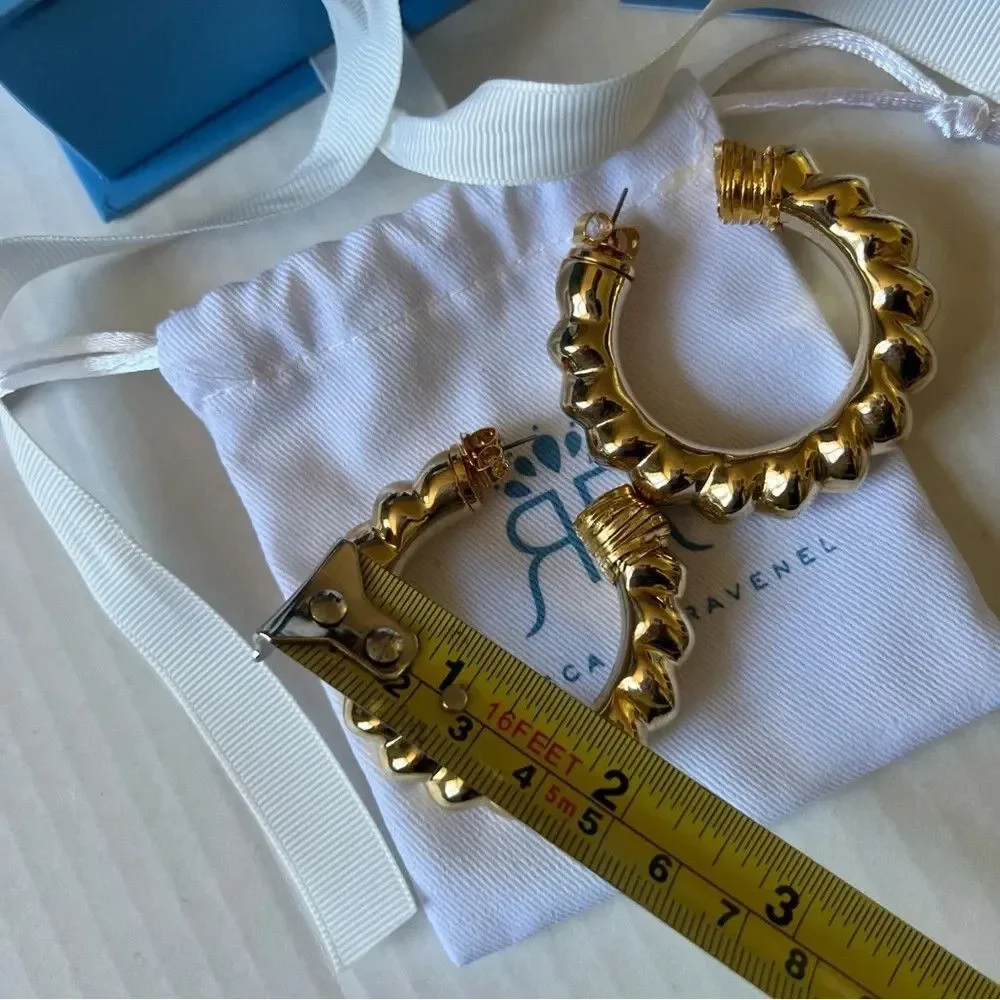 Rebecca de Ravenel Hand Carved Wood Gold Boullion Hoop Earrings Great Gift